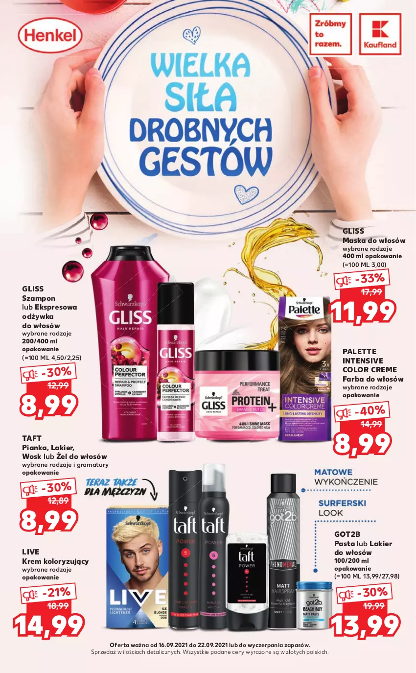 Gazetka promocyjna Kaufland - Oferta specjalna - ważna 16.09 do 22.09.2021 - strona 2 - produkty: Color Creme, Fa, Farba do włosów, Got2b, Gra, Lakier, Lakier do włosów, Maska, Maska do włosów, Odżywka, Palette, Rama, Szampon, Taft