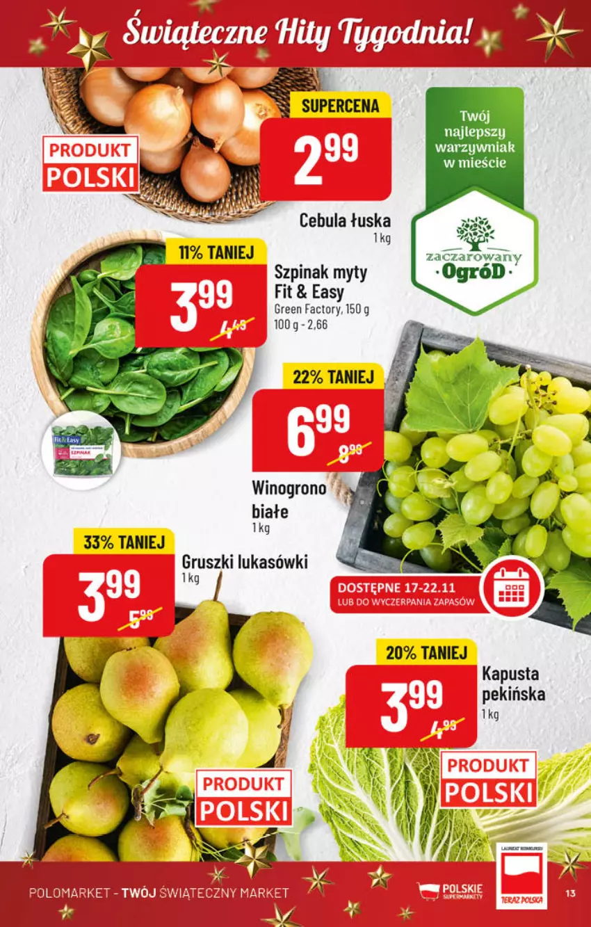 Gazetka promocyjna PoloMarket - Gazetka pomocyjna - ważna 16.11 do 22.11.2022 - strona 13 - produkty: Cebula, Fa, Gruszki, Ogród, Szpinak, Wino