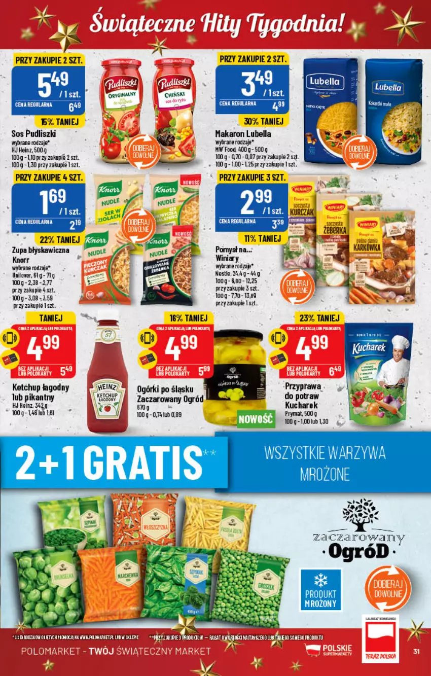 Gazetka promocyjna PoloMarket - Gazetka pomocyjna - ważna 16.11 do 22.11.2022 - strona 31 - produkty: Bell, Bella, Gin, Gra, Heinz, Ketchup, Knorr, Kucharek, Kurczak, Lubella, Makaron, Ogród, Prymat, Pudliszki, Sos, Warzywa, Winiary, Zupa