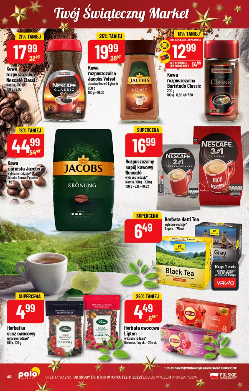 Gazetka promocyjna PoloMarket - Gazetka pomocyjna - ważna 16.11 do 22.11.2022 - strona 48 - produkty: Herbata, Herbata owocowa, Jacobs, Jacobs Velvet, Kawa, Lipton, Velvet