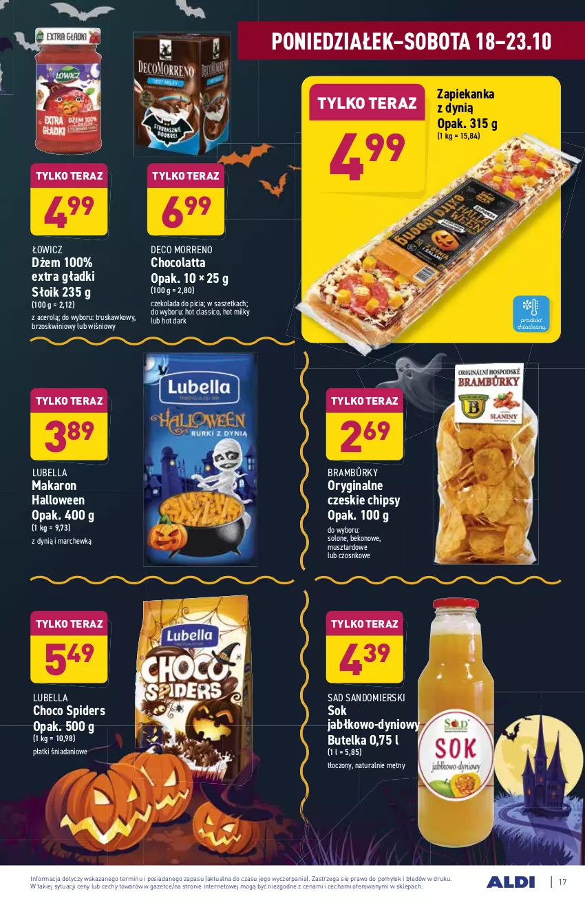 Gazetka promocyjna Aldi - ważna 18.10 do 23.10.2021 - strona 17 - produkty: Acer, Beko, Bell, Bella, Chipsy, Czekolada, Danio, Dynią, Dżem, Gin, Lubella, Makaron, Mus, Sok, Tera, Zapiekanka