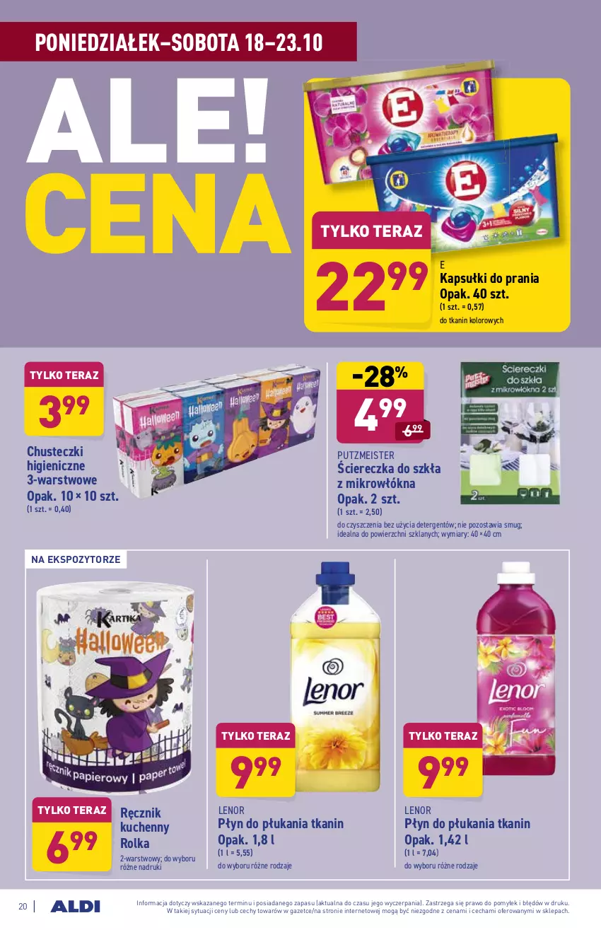 Gazetka promocyjna Aldi - ważna 18.10 do 23.10.2021 - strona 20 - produkty: Chusteczki, Kapsułki do prania, Lenor, Płyn do płukania, Putzmeister, Ręcznik, Ręcznik kuchenny, Tera