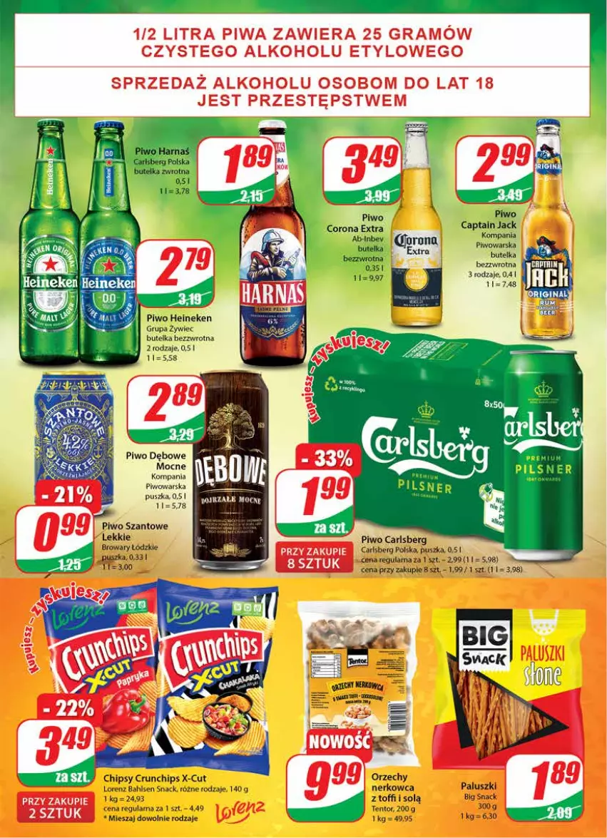 Gazetka promocyjna Dino - Gazetka - ważna 05.01 do 11.01.2022 - strona 14 - produkty: Captain Jack, Carlsberg, Chipsy, Corona Extra, Crunchips, Heineken, Lorenz, Piwo