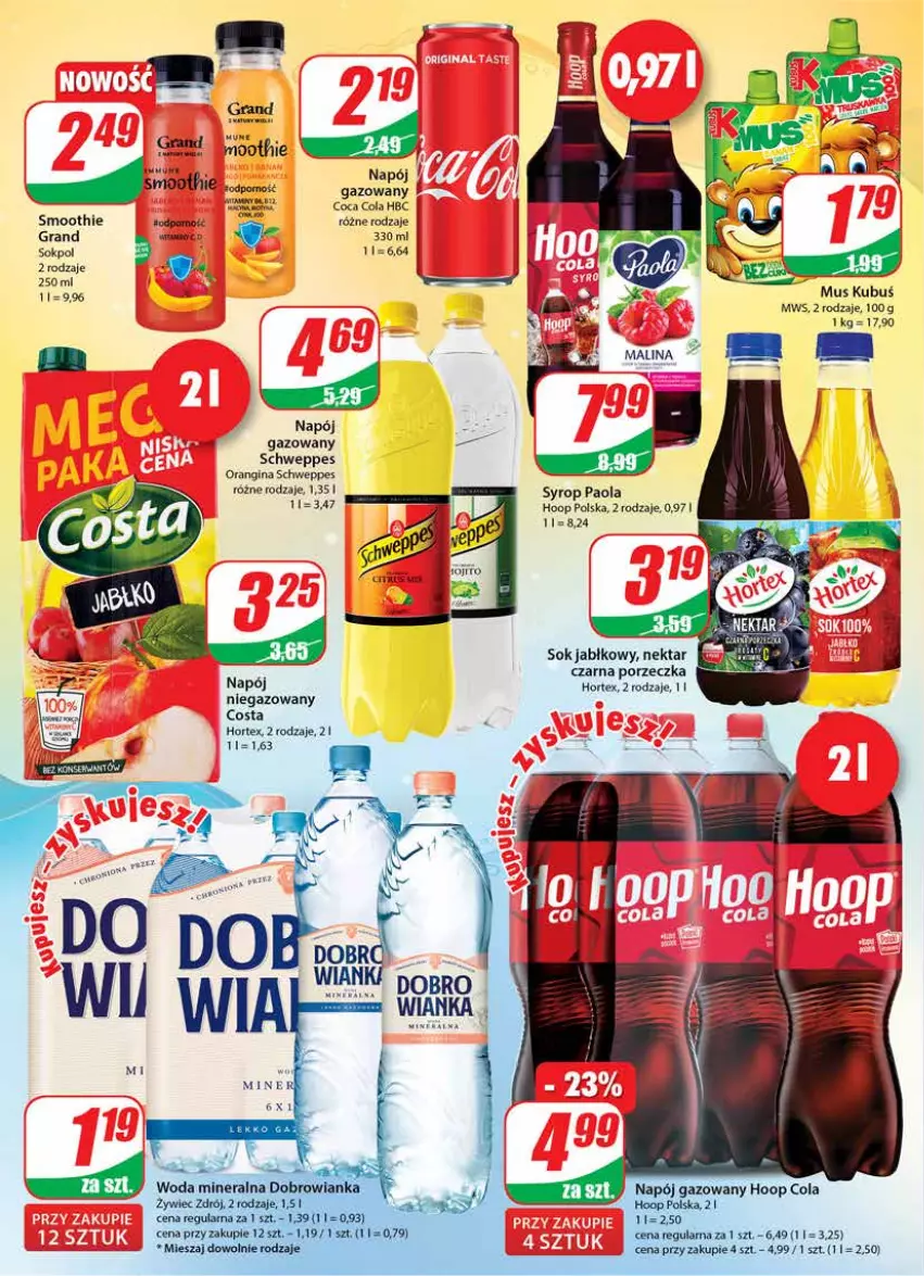 Gazetka promocyjna Dino - Gazetka - ważna 05.01 do 11.01.2022 - strona 2 - produkty: Gin, Gra, Hoop, Hortex, Kubuś, Mus, Napój, Napój gazowany, Napój niegazowany, Paola, Por, Schweppes, Smoothie, Syrop