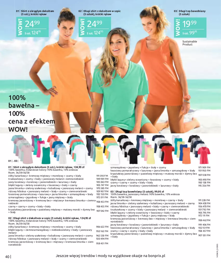 Gazetka promocyjna Bonprix - Hity na lato - ważna 20.05 do 20.11.2022 - strona 42 - produkty: Długi shirt, Hibiskus, Lazur, Limonka, Sos, Szpic, Top, Wełna