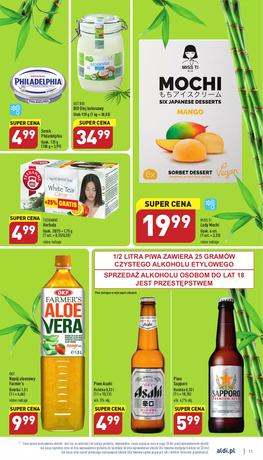 Gazetka promocyjna Aldi - Pełny katalog - ważna 02.01 do 07.01.2022 - strona 11 - produkty: Asahi, Fa, Gra, Herbata, Kokos, Lody, Napój, Olej, Olej kokosowy, Philadelphia, Piwa, Piwo, Por, Ser, Serek, Teekanne