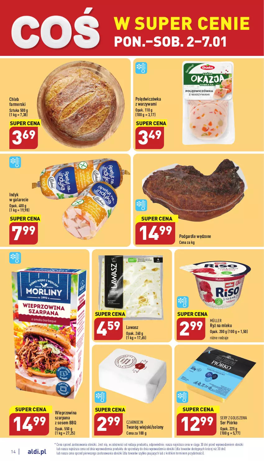 Gazetka promocyjna Aldi - Pełny katalog - ważna 02.01 do 07.01.2022 - strona 14 - produkty: Chleb, Fa, Gala, Müller, Ryż, Ryż na mleku, Ser, Sos, Twaróg, Warzywa, Wieprzowina