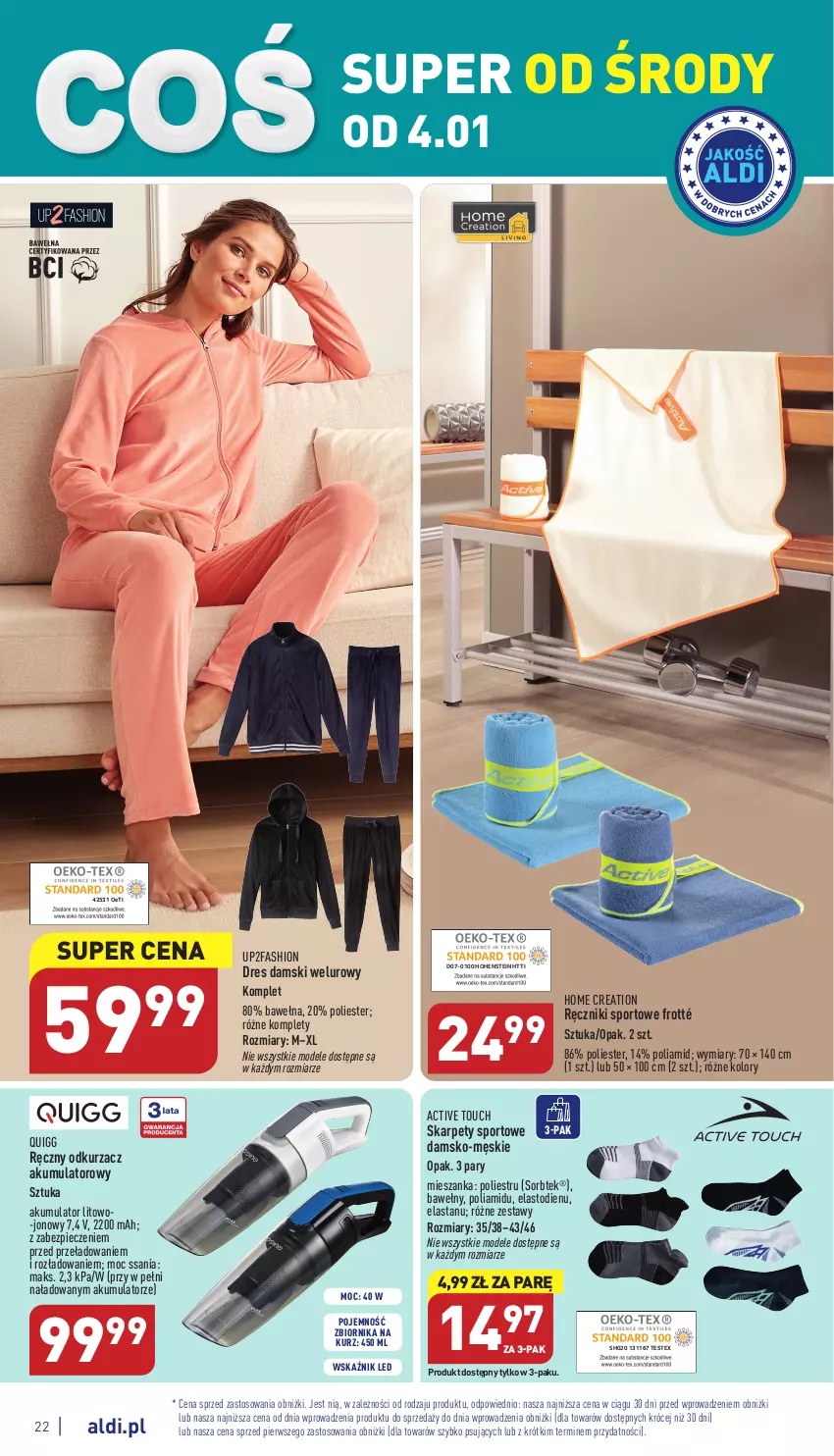 Gazetka promocyjna Aldi - Pełny katalog - ważna 02.01 do 07.01.2022 - strona 22 - produkty: Akumulator, Dres, Fa, Karp, Odkurzacz, Piec, Por, Ręcznik, Sport, Wełna