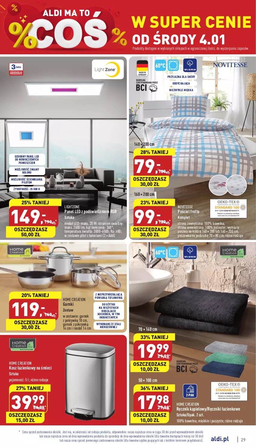 Gazetka promocyjna Aldi - Pełny katalog - ważna 02.01 do 07.01.2022 - strona 29 - produkty: Bateria, Garnek, Gra, Kosz, Kosz łazienkowy, Pościel, Poszewka, Ręcznik, Ręcznik kąpielowy, Rondel, Rum, Wełna