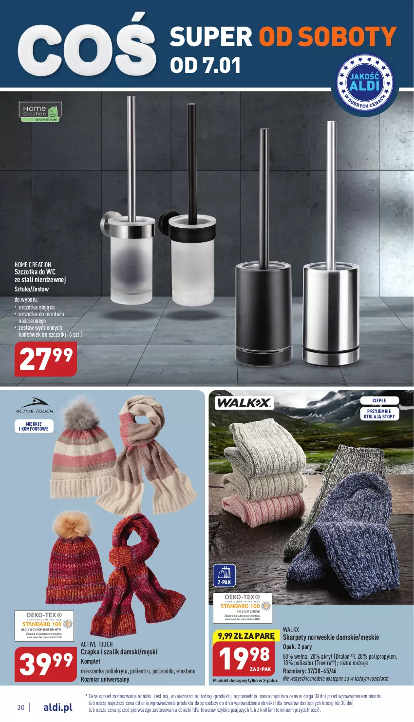 Gazetka promocyjna Aldi - Pełny katalog - ważna 02.01 do 07.01.2022 - strona 30 - produkty: Czapka, Karp, Szal, Szczotka, Szczotka do WC, Top, Wełna