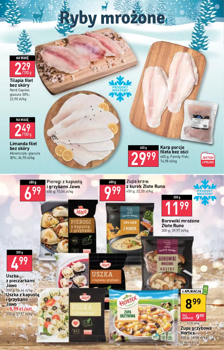 Gazetka promocyjna Stokrotka - Supermarket - ważna 22.12 do 28.12.2022 - strona 16 - produkty: Borowiki, Fa, Glazura, Hortex, Kapustą, Karp, Lazur, Piec, Pieczarka, Pierogi, Por, Tilapia, Zupa