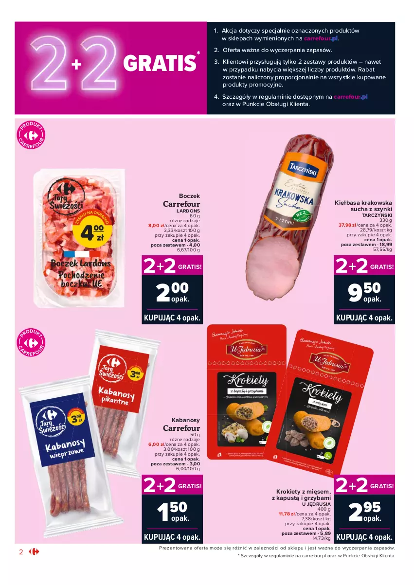 Gazetka promocyjna Carrefour - Gazetka Market Zyskoteka - ważna 19.10 do 24.10.2021 - strona 2 - produkty: Boczek, Gra, Kabanos, Kapustą, Kiełbasa, Kiełbasa krakowska, Kosz, Krokiety, Por, Tarczyński