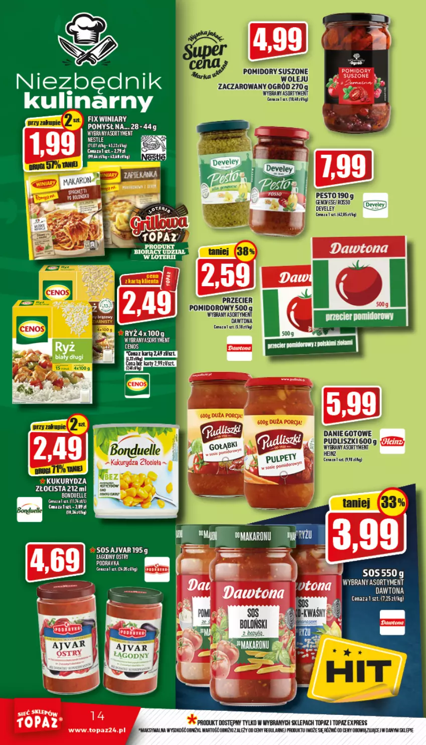 Gazetka promocyjna Topaz - Gazetka - ważna 28.04 do 04.05.2022 - strona 14 - produkty: Bonduelle, Heinz, Klej, Kukurydza, Ryż, Sok, Top, Winiary