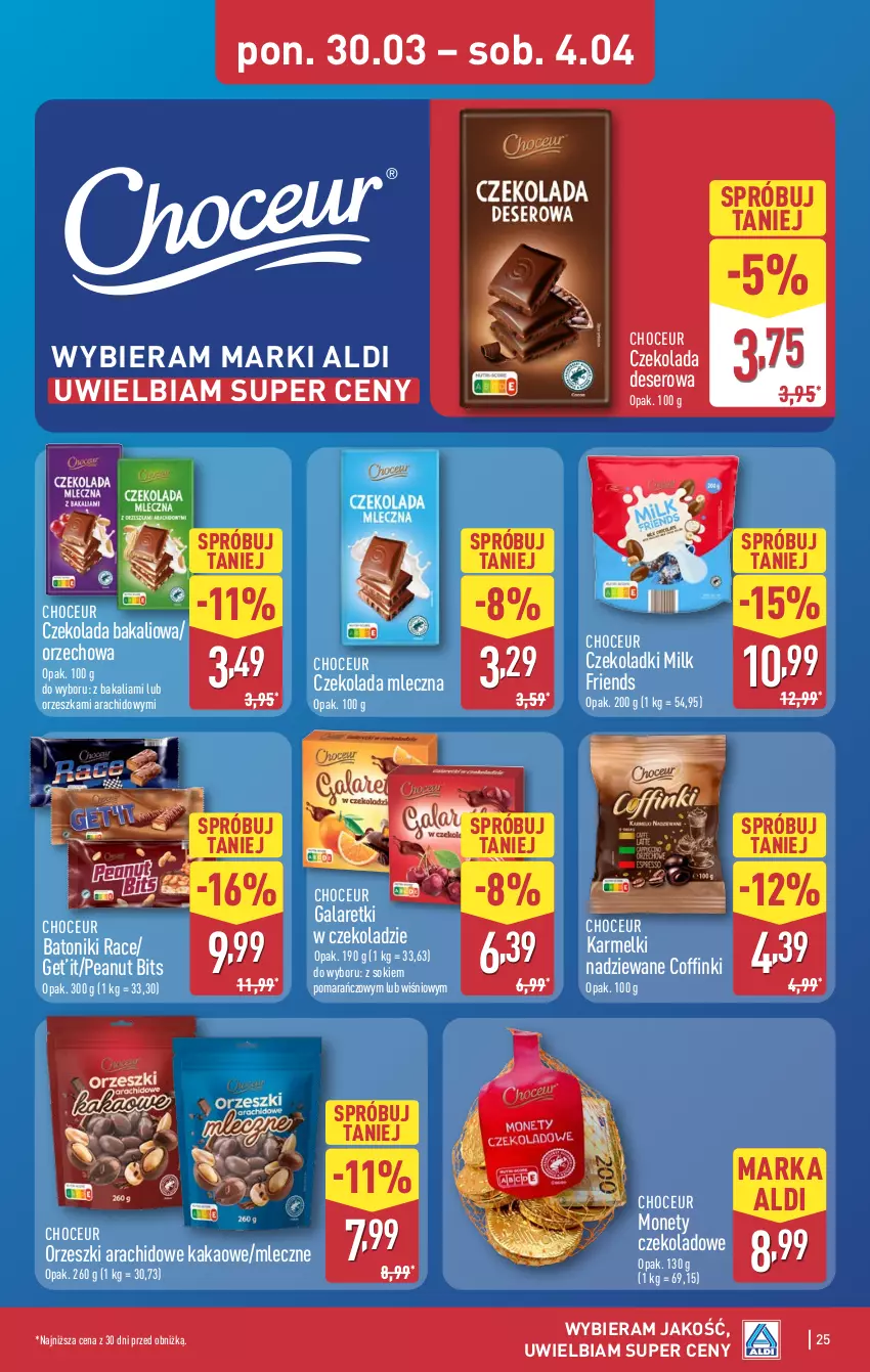 Gazetka promocyjna Aldi - Pełna oferta - ważna 30.03 do 04.04.2026 - strona 25 - produkty: Baton, Czekolada, Czekolada mleczna, Deser, Gala, Galaretki, Kakao, Orzeszki, Ser, Sok, Tonik