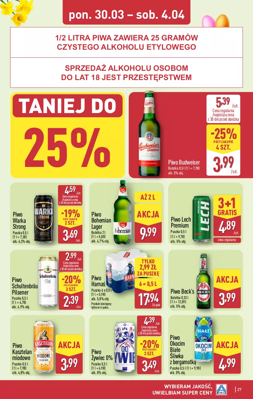 Gazetka promocyjna Aldi - Pełna oferta - ważna 30.03 do 04.04.2026 - strona 27 - produkty: Gra, Harnaś, Kasztelan, Koc, Lech Premium, Okocim, Piwa, Piwo, Ser, Warka