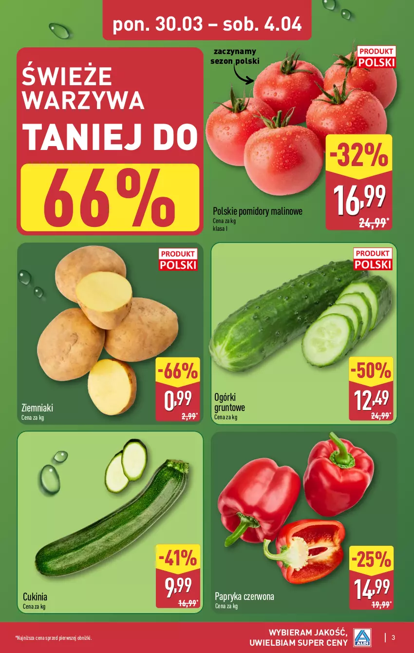 Gazetka promocyjna Aldi - Pełna oferta - ważna 30.03 do 04.04.2026 - strona 3 - produkty: Grunt, Papryka, Papryka czerwona, Pomidory, Warzywa, Ziemniaki