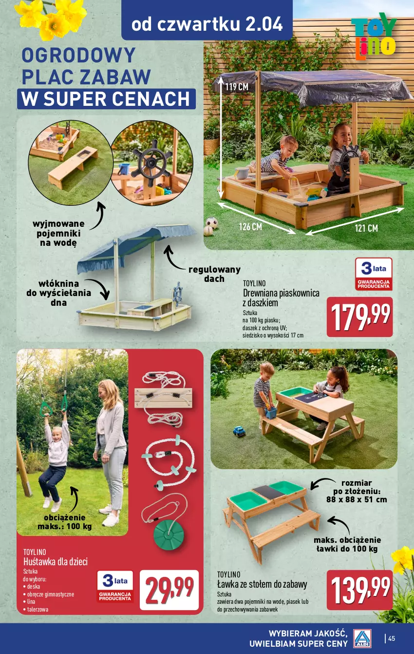Gazetka promocyjna Aldi - Pełna oferta - ważna 30.03 do 04.04.2026 - strona 45 - produkty: Dzieci, Huśtawka, Pojemnik, Siedzisko, Sok, Talerz