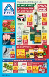 Gazetka promocyjna Aldi - Pełna oferta - Gazetka - ważna od 04.04 do 04.04.2026 - strona 1 - produkty: Kurczak, Majonez, Ketchup, Sok, Mus, Gin, Gra, Kawa ziarnista, Tulipan, Jaja, Mięsne specjały, Kawa, Karp, Muszynianka, Bukiet, Woda mineralna, Oliwa z oliwek, Jacobs, Woda, Masło, Pomidory