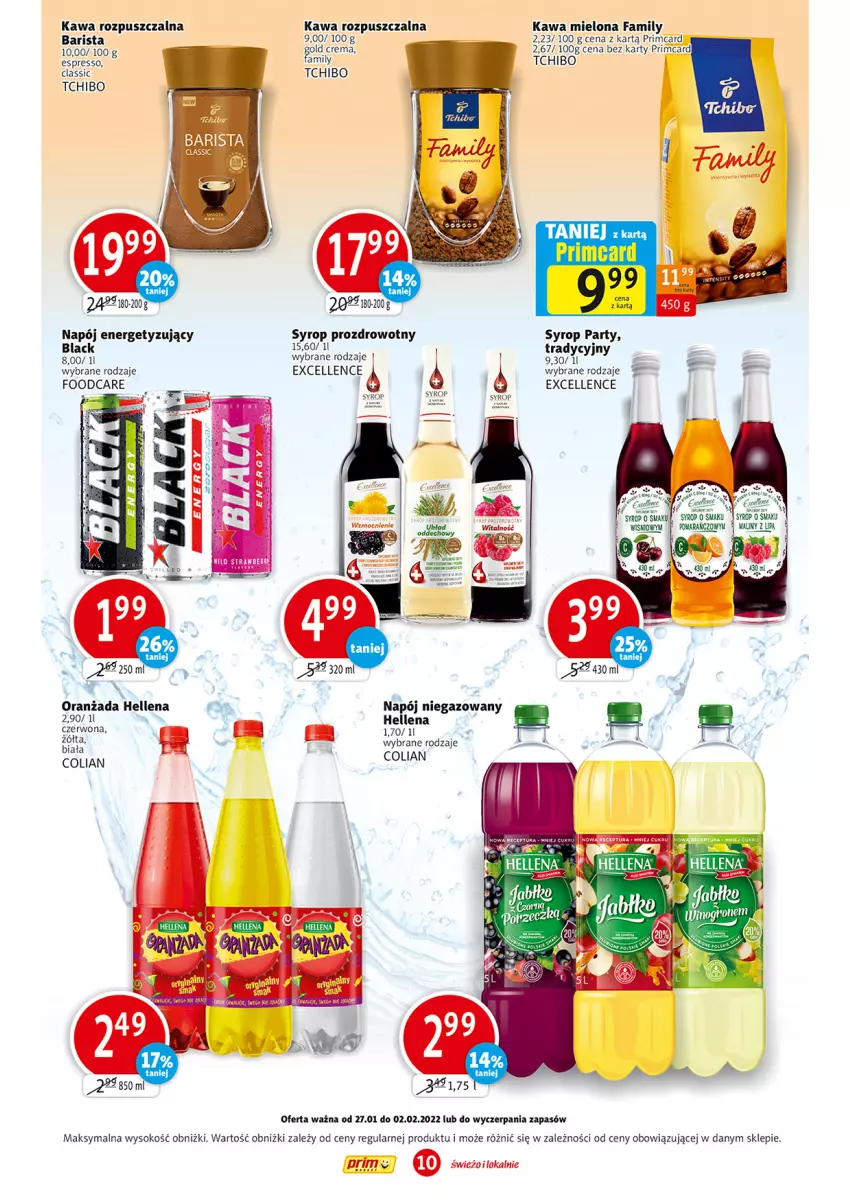 Gazetka promocyjna Prim Market - Gazetka - ważna 27.02 do 01.02.2022 - strona 10 - produkty: Fa, Hellena, Kawa, Kawa mielona, Kawa rozpuszczalna, Lack, LG, Napój, Napój niegazowany, Oranżada, Sok, Syrop, Tchibo