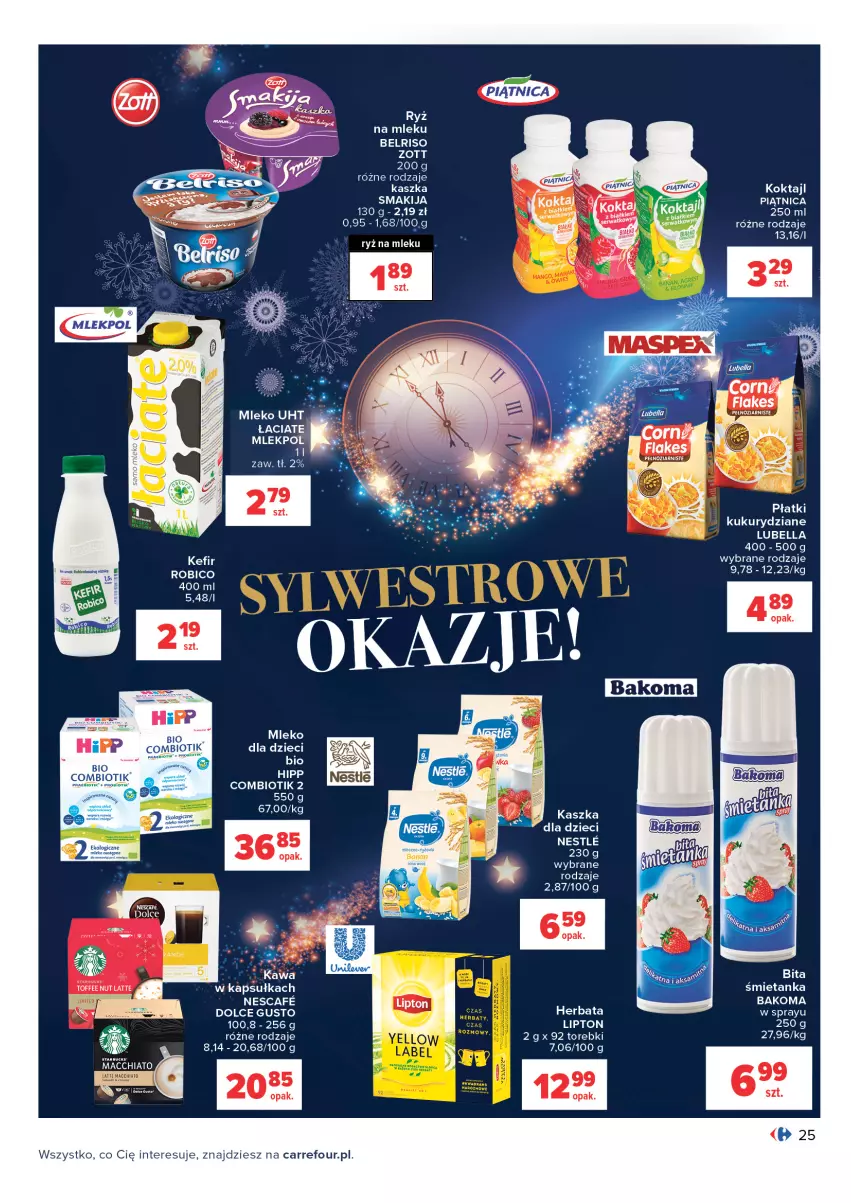 Gazetka promocyjna Carrefour - Gazetka Carrefour - ważna 28.12.2021 do 09.01.2022 - strona 25 - produkty: Bakoma, Bell, Bella, Belriso, Dolce Gusto, Dzieci, Herbata, HiPP, Lipton, Lubella, Mleko, Mleko dla dzieci, Ryż, Ryż na mleku, Smakija, Zott