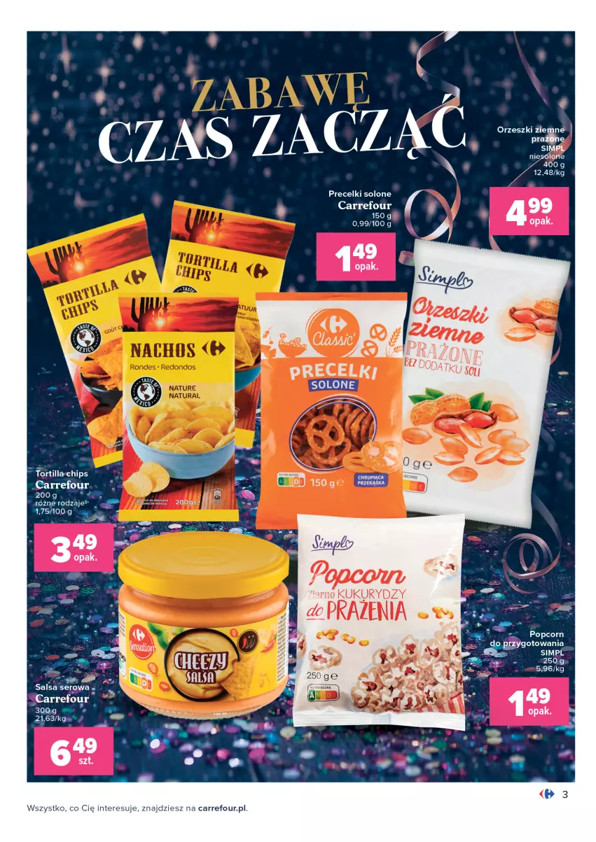 Gazetka promocyjna Carrefour - Gazetka Carrefour - ważna 28.12.2021 do 09.01.2022 - strona 3 - produkty: Popcorn, Precelki, Salsa, Ser, Tortilla