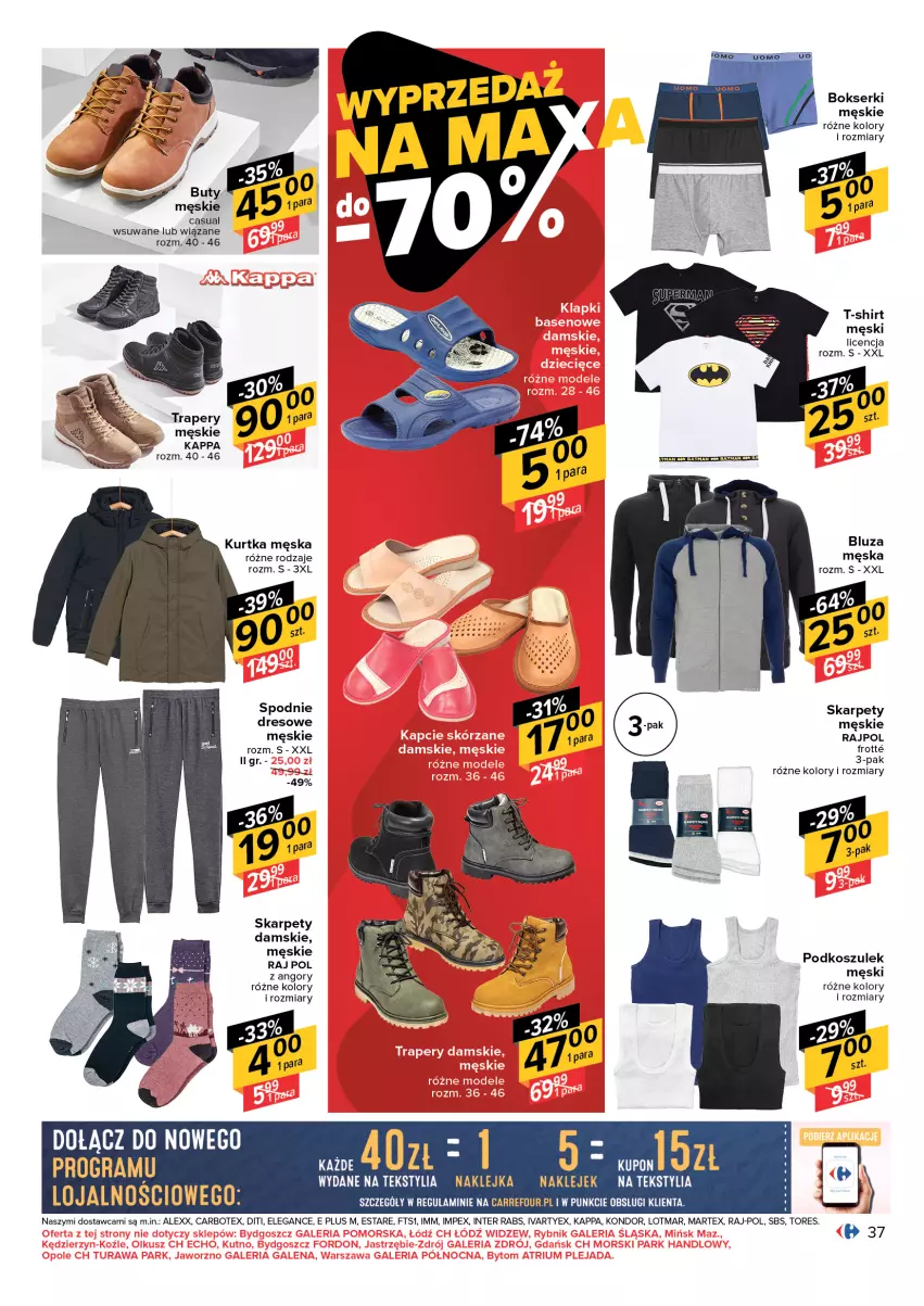 Gazetka promocyjna Carrefour - Gazetka Carrefour - ważna 28.12.2021 do 09.01.2022 - strona 37 - produkty: Bluza, Bokserki, Buty, Dres, Ivar, Karp, Klej, Kosz, Kurtka, Podkoszulek, Ser, Spodnie, Spodnie dresowe, T-shirt