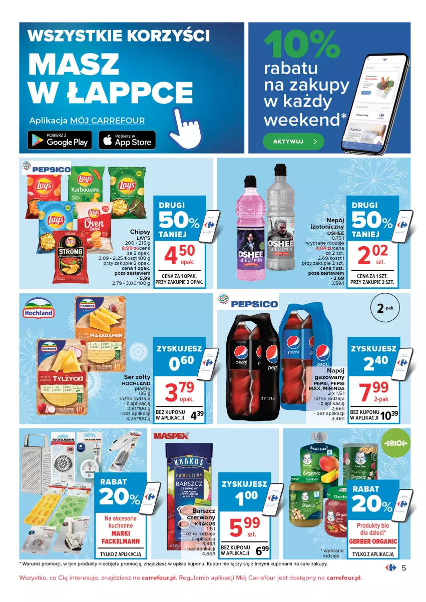 Gazetka promocyjna Carrefour - Gazetka Carrefour - ważna 28.12.2021 do 09.01.2022 - strona 5 - produkty: Dzieci, Fa, Gerber, Hochland, Kosz, Napój, Napój gazowany, Oshee, Pepsi, Ser