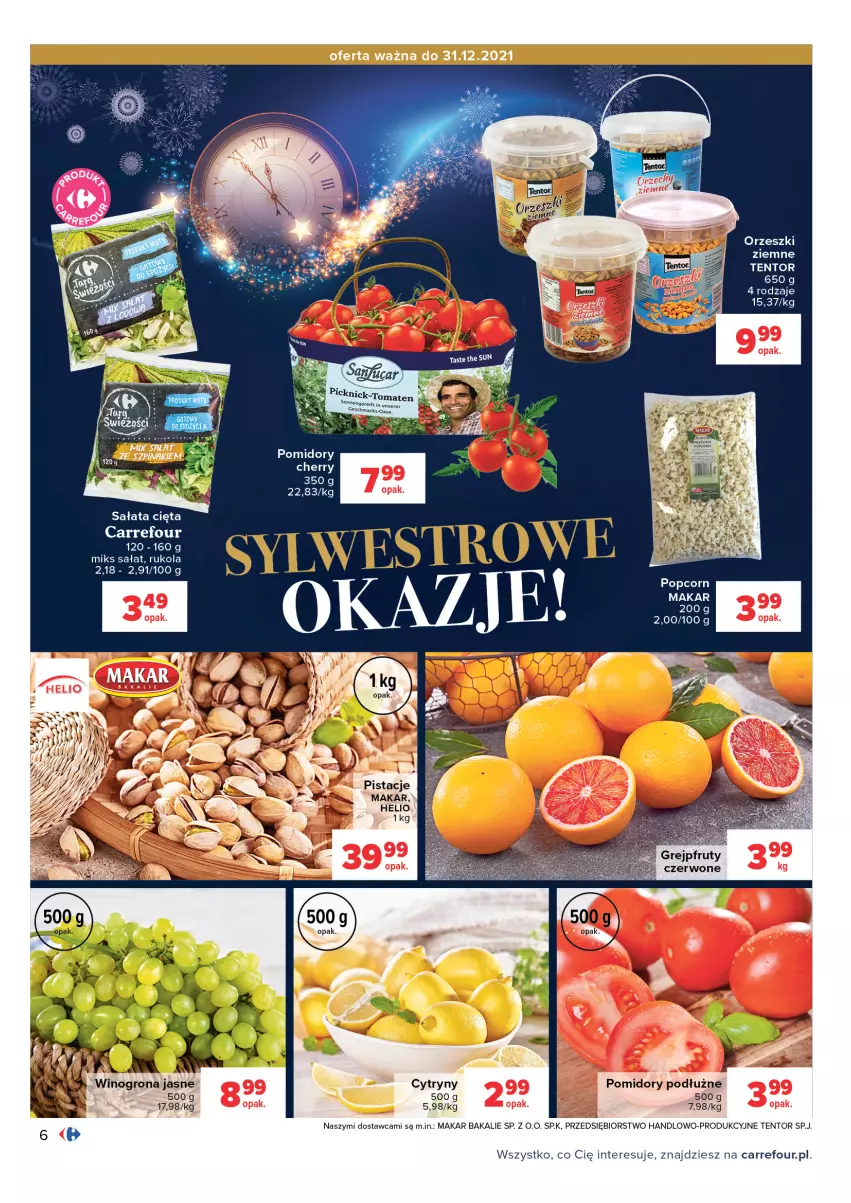 Gazetka promocyjna Carrefour - Gazetka Carrefour - ważna 28.12.2021 do 09.01.2022 - strona 6 - produkty: Cytryny, Grejpfrut, Helio, LG, Orzeszki, Orzeszki ziemne, Pistacje, Pomidory, Rukola, Sałat, Ser