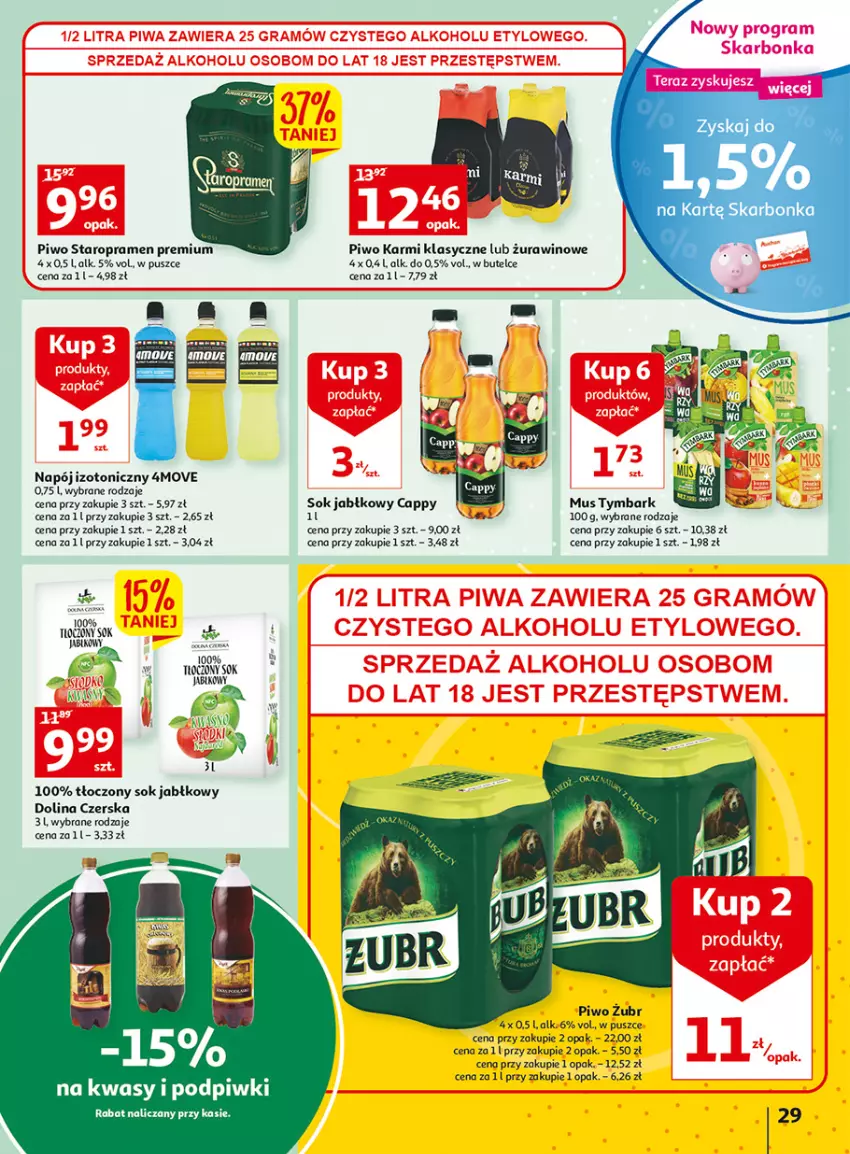 Gazetka promocyjna Auchan - Megapromocje są w cenie Hipermarkety - ważna 12.05 do 18.05.2022 - strona 29 - produkty: Cappy, Karmi, Mus, Napój, Napój izotoniczny, Piwo, Sok, Sok jabłkowy, Tymbark, Wino