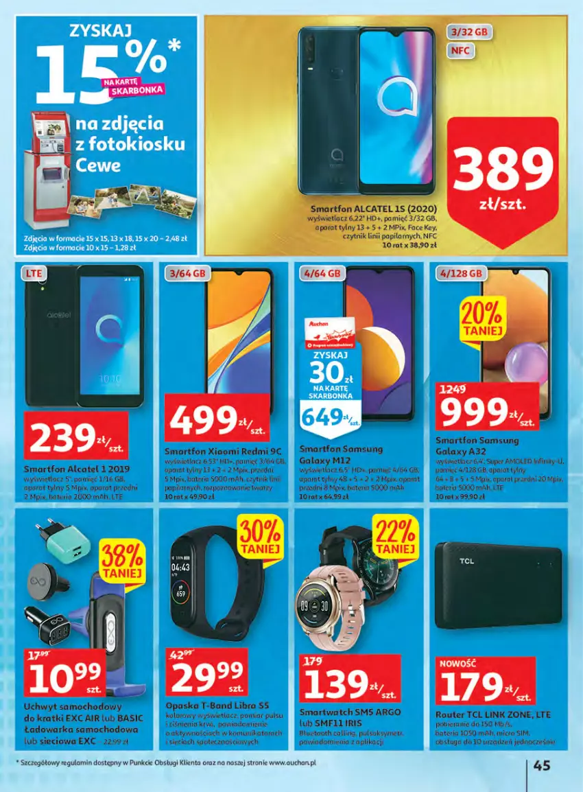 Gazetka promocyjna Auchan - Megapromocje są w cenie Hipermarkety - ważna 12.05 do 18.05.2022 - strona 45 - produkty: Bateria, Fa, Gala, Opaska, Por, Pulsoksymetr, Router, Samsung, Smartfon, Smartwatch, Sok