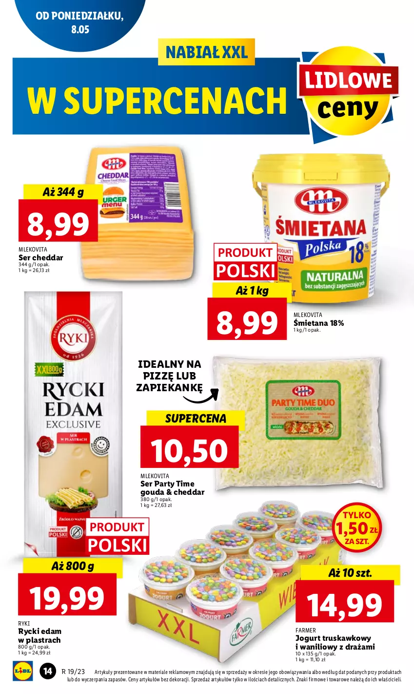 Gazetka promocyjna Lidl - GAZETKA - ważna 08.05 do 10.05.2023 - strona 16 - produkty: Cheddar, Edam, Fa, Gouda, Jogurt, Mleko, Mlekovita, Rycki Edam, Ser