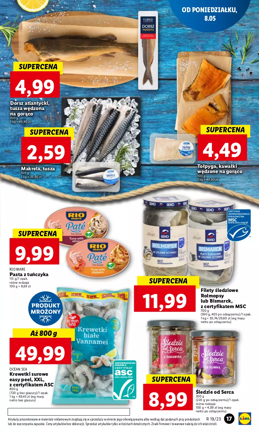 Gazetka promocyjna Lidl - GAZETKA - ważna 08.05 do 10.05.2023 - strona 19 - produkty: Dorsz, Kawa, Krewetki, Lazur, Mop, Rio Mare, Ser, Tołpyga, Tuńczyk, Tusz