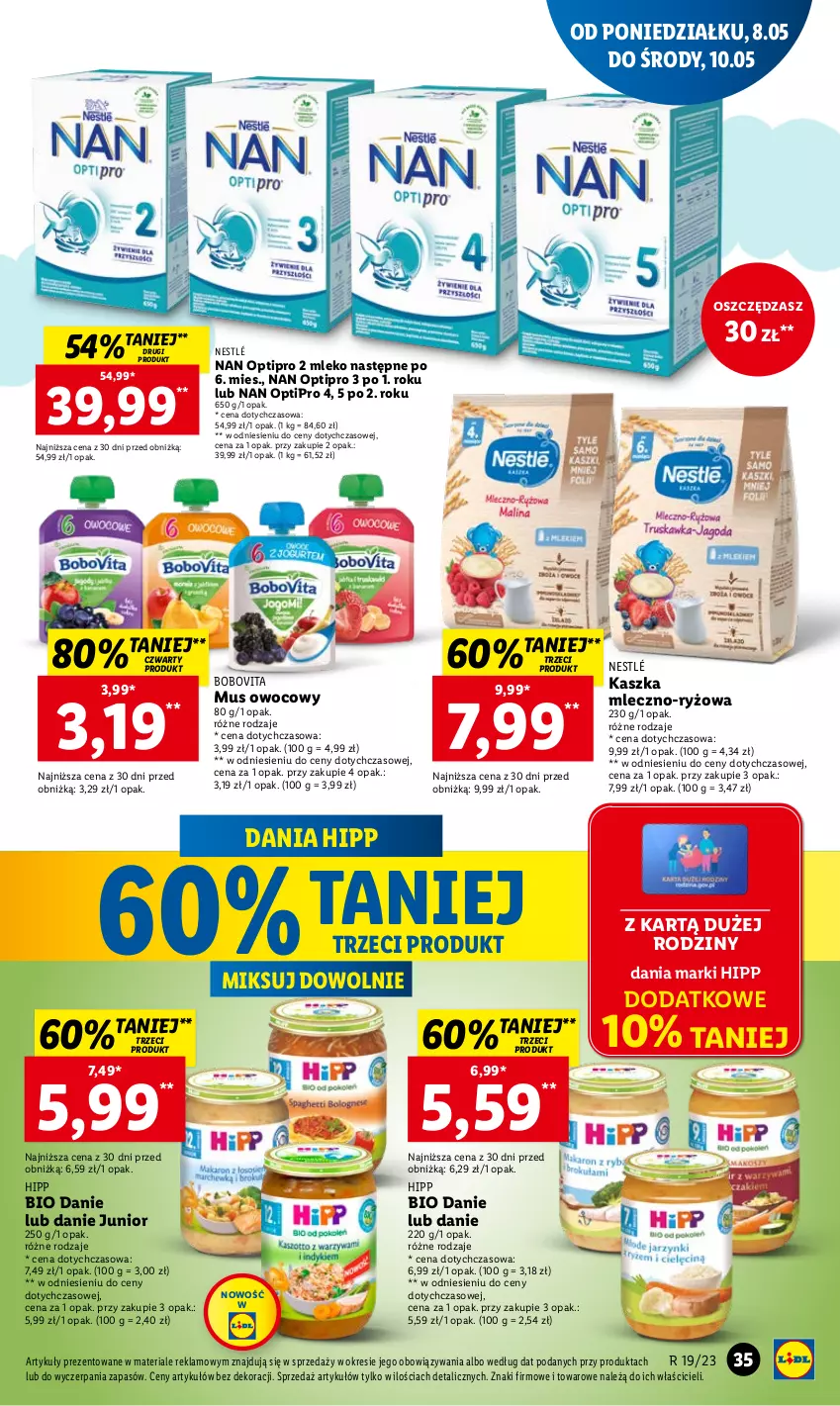 Gazetka promocyjna Lidl - GAZETKA - ważna 08.05 do 10.05.2023 - strona 39 - produkty: BoboVita, Chleb, HiPP, Hipp Bio, Mleko, Mus, NAN Optipro, Nestlé, O nas, Ryż, Ser