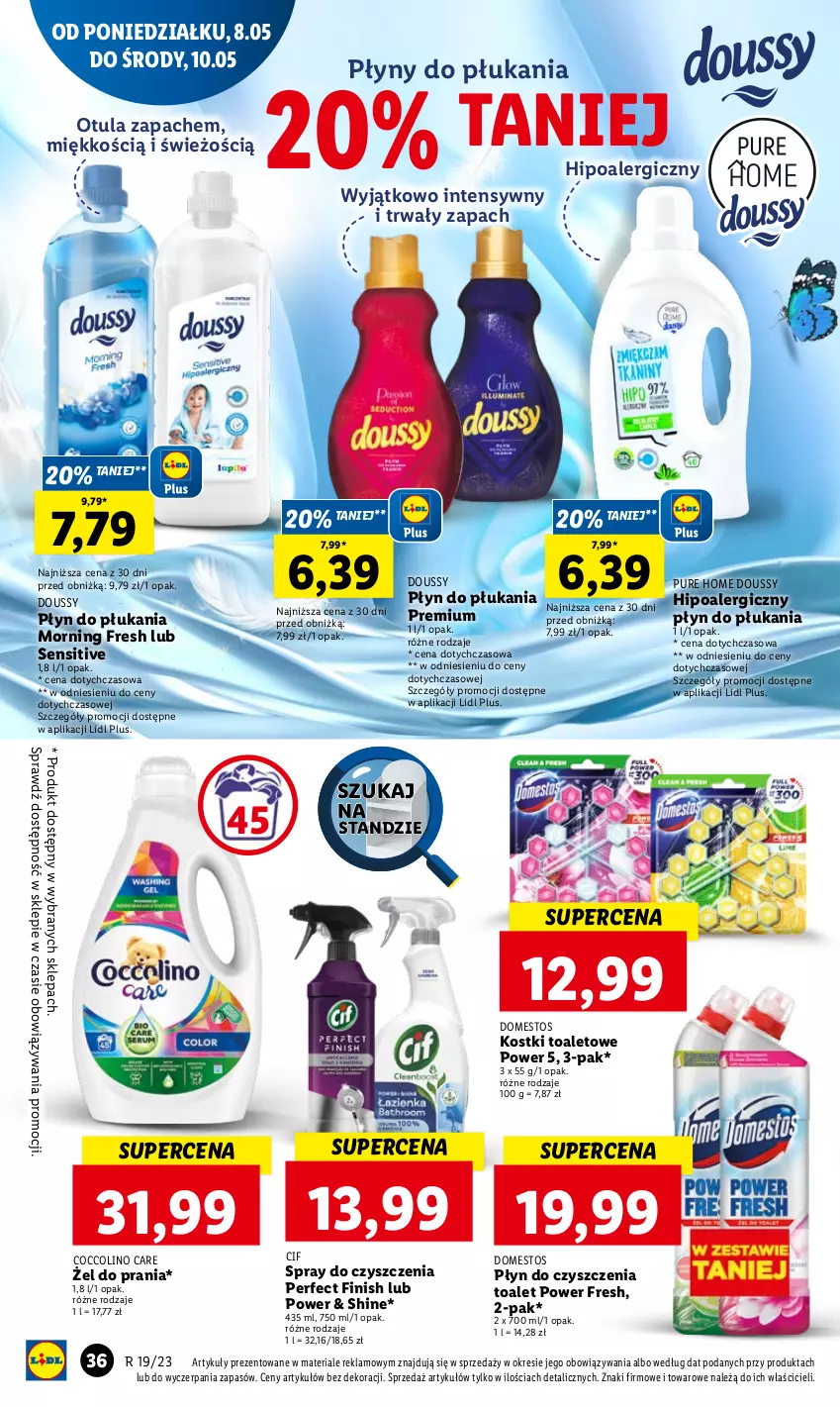 Gazetka promocyjna Lidl - GAZETKA - ważna 08.05 do 10.05.2023 - strona 40 - produkty: Cif, Coccolino, Domestos, Finish, Płyn do płukania, Pur, Spray do czyszczenia