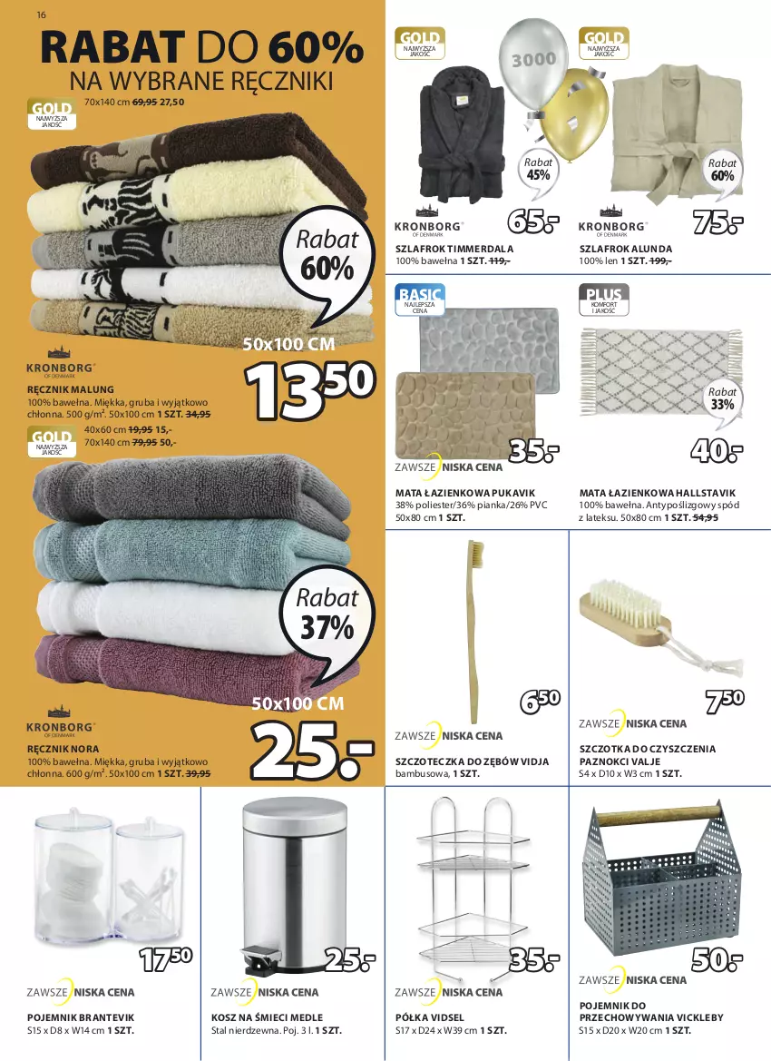 Gazetka promocyjna Jysk - Oferta tygodnia - ważna 21.04 do 04.05.2021 - strona 17 - produkty: Halls, Kosz, Mata łazienkowa, Pojemnik, Pojemnik do przechowywania, Półka, Ręcznik, Szczoteczka, Szczoteczka do zębów, Szczotka, Szlafrok, Wełna