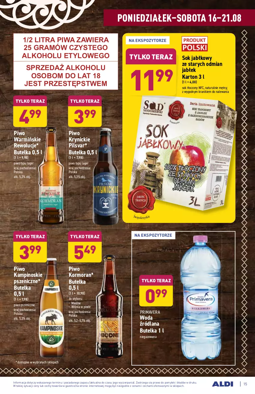 Gazetka promocyjna Aldi - ważna 16.08 do 21.08.2021 - strona 15 - produkty: Gra, LANA, Piwa, Piwo, Prima, Primavera, Sok, Sok jabłkowy, Tera, Woda