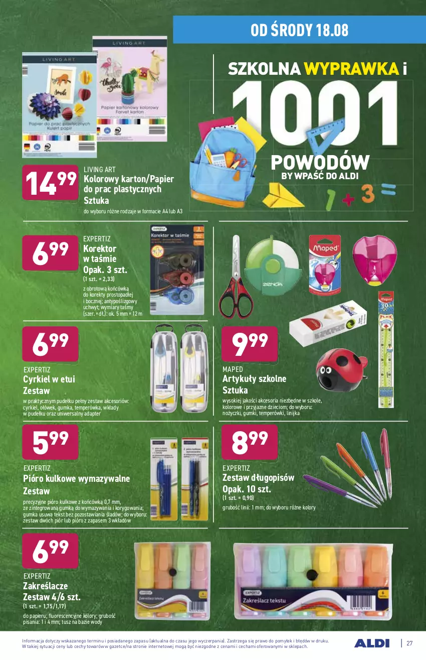 Gazetka promocyjna Aldi - ważna 16.08 do 21.08.2021 - strona 27 - produkty: Długopis, Dzieci, Noż, Nożyczki, Papier, Sok, Top, Tusz