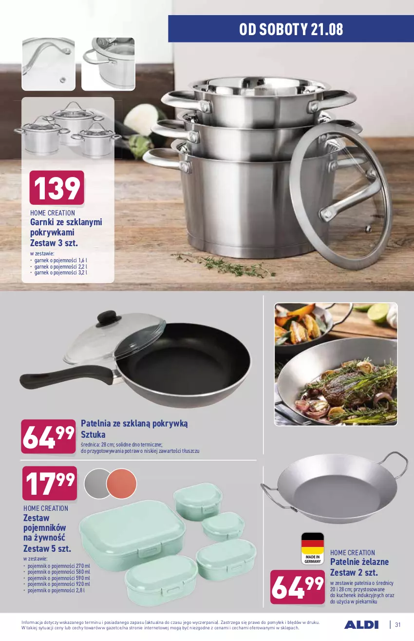 Gazetka promocyjna Aldi - ważna 16.08 do 21.08.2021 - strona 31 - produkty: Garnek, Patelnia, Piekarnik, Pojemnik