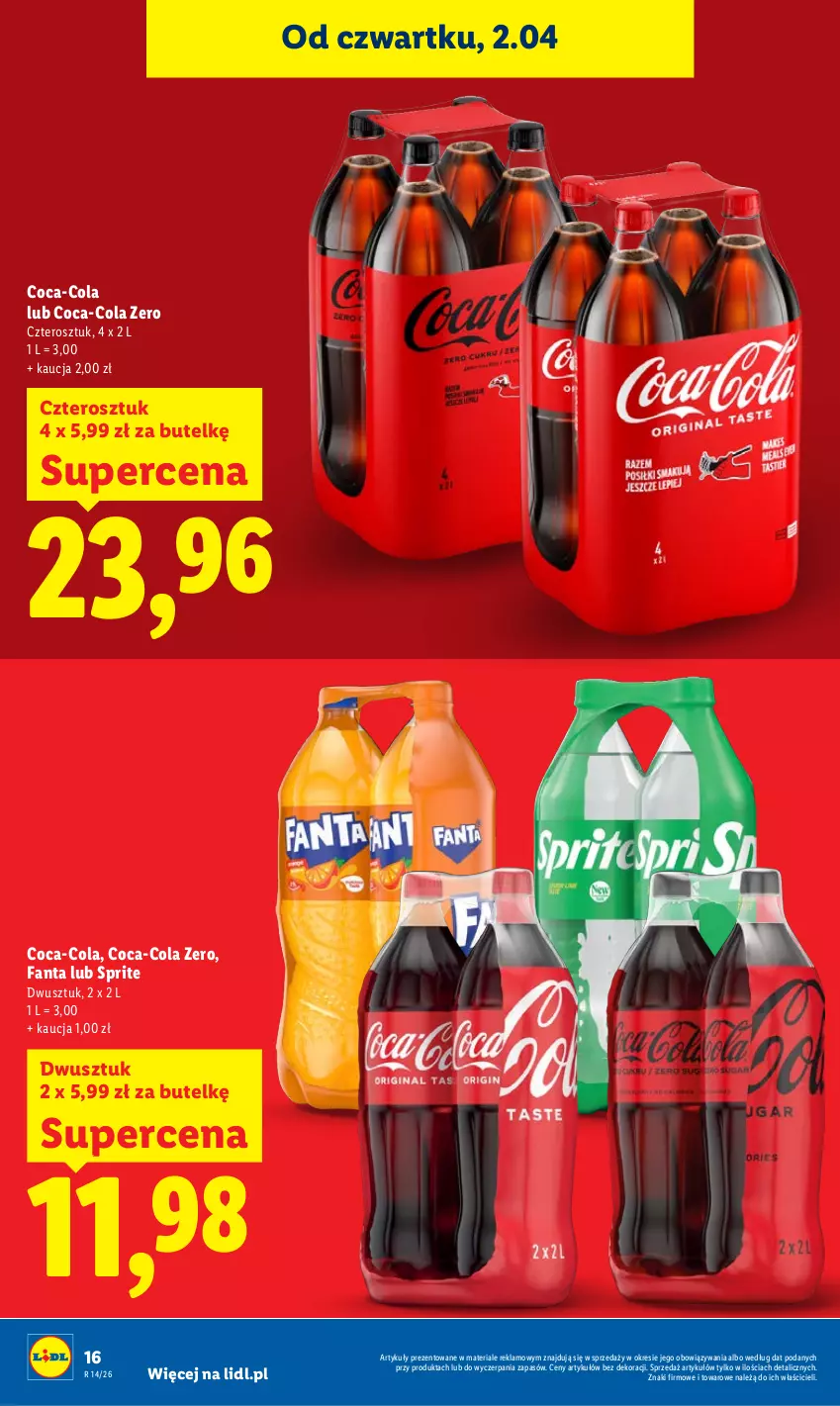 Gazetka promocyjna Lidl - Gazetka ważna od 2.04 do 4.04 - ważna 02.04 do 04.04.2026 - strona 16 - produkty: Coca-Cola, Fa, Fanta, Sprite