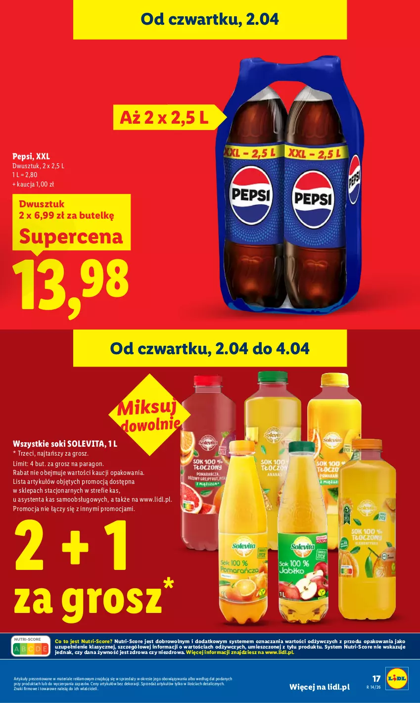 Gazetka promocyjna Lidl - Gazetka ważna od 2.04 do 4.04 - ważna 02.04 do 04.04.2026 - strona 17 - produkty: Pepsi, Sok