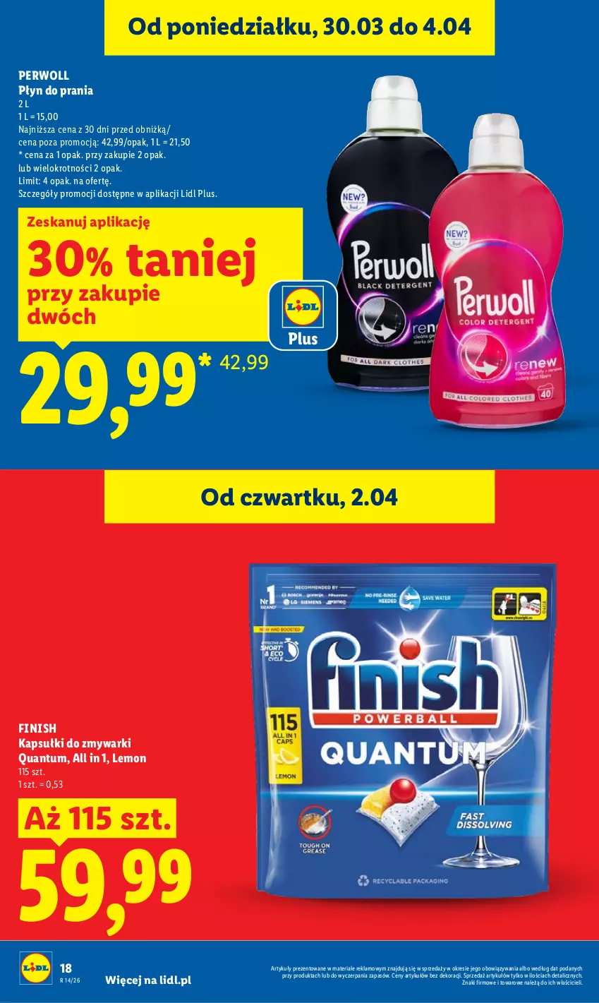 Gazetka promocyjna Lidl - Gazetka ważna od 2.04 do 4.04 - ważna 02.04 do 04.04.2026 - strona 18 - produkty: Finish, Perwoll, Płyn do prania, Zmywarki