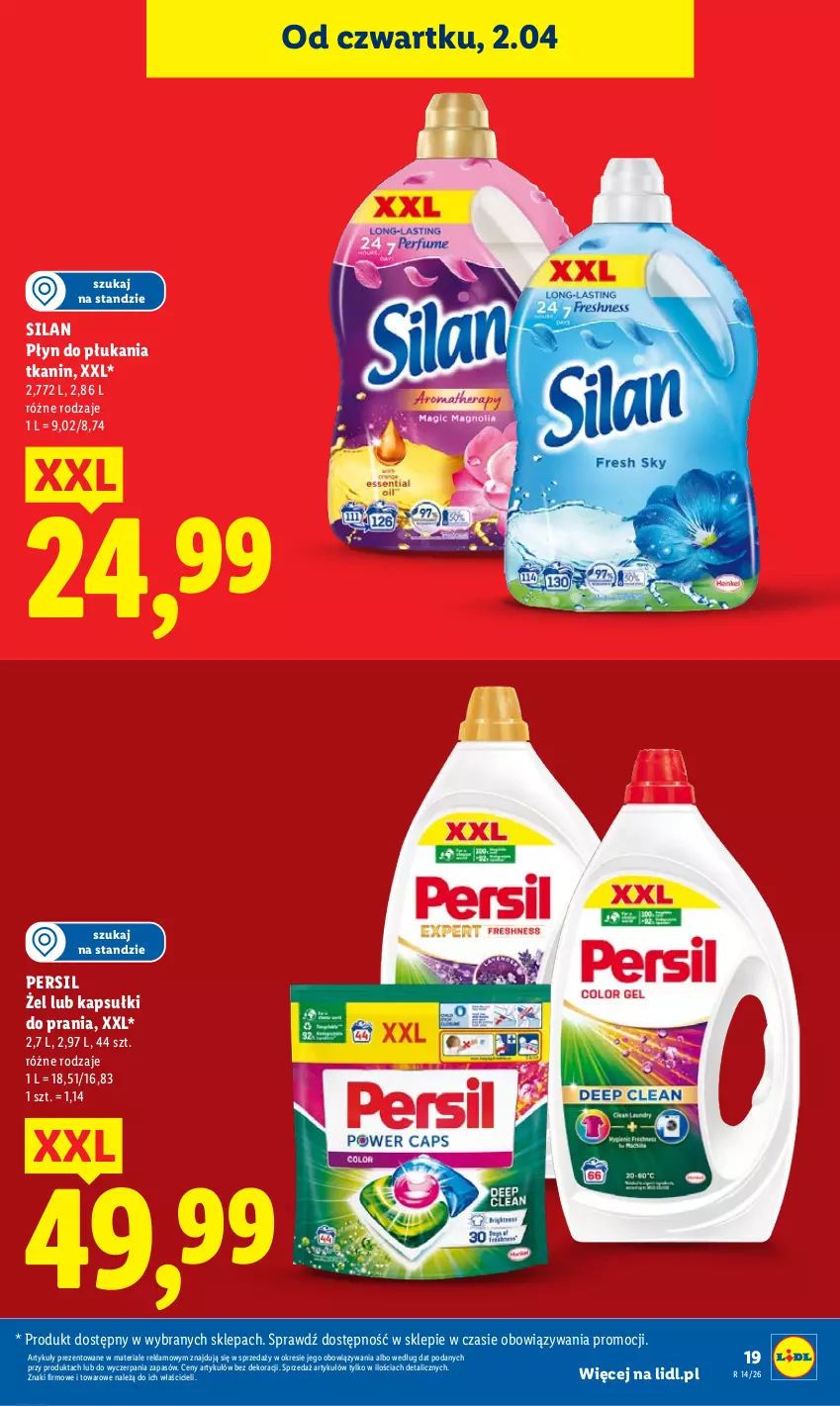 Gazetka promocyjna Lidl - Gazetka ważna od 2.04 do 4.04 - ważna 02.04 do 04.04.2026 - strona 19 - produkty: Kapsułki do prania, Persil, Płyn do płukania, Silan
