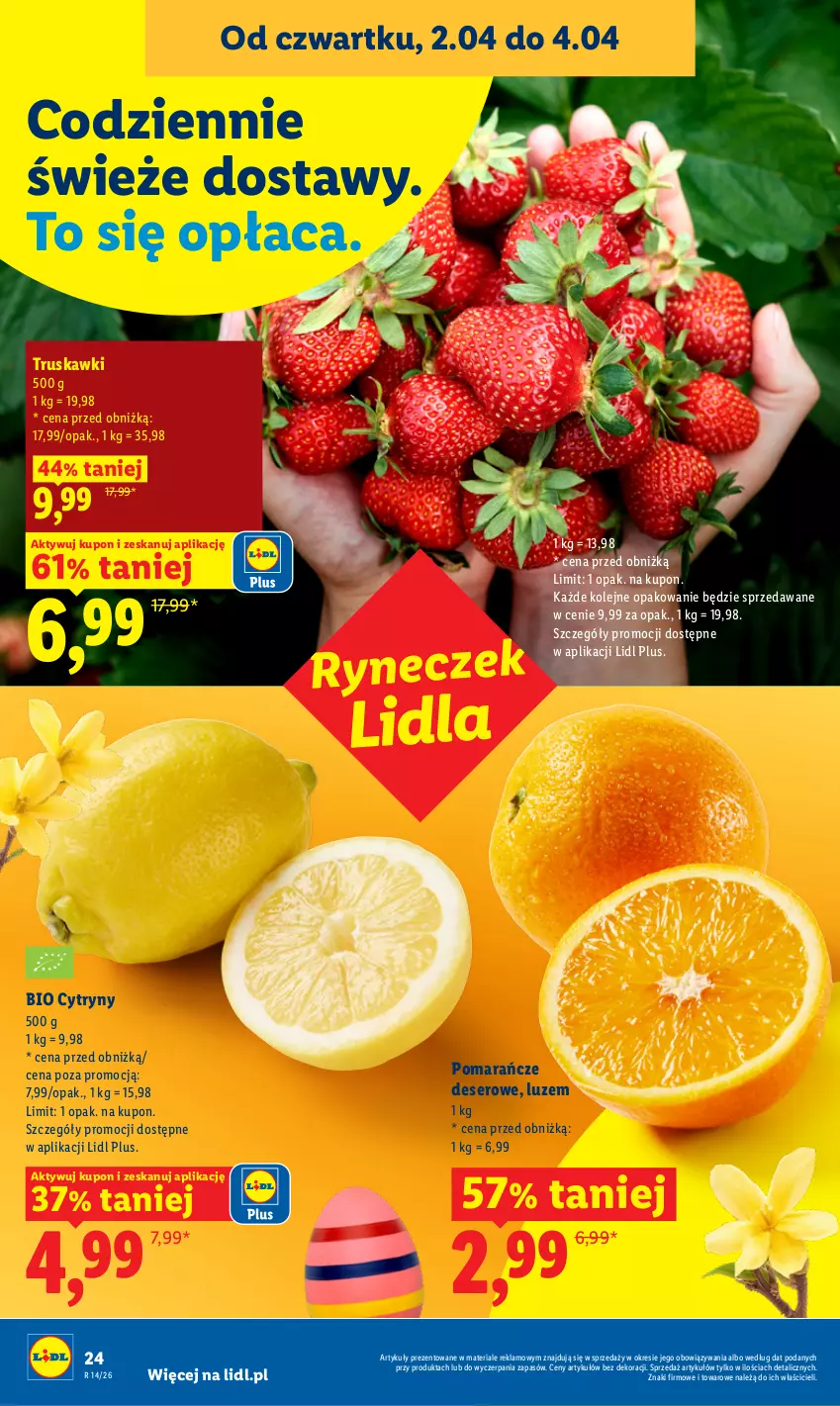 Gazetka promocyjna Lidl - Gazetka ważna od 2.04 do 4.04 - ważna 02.04 do 04.04.2026 - strona 24 - produkty: Cytryny, Deser, Olej, Pomarańcze, Ser, Truskawki