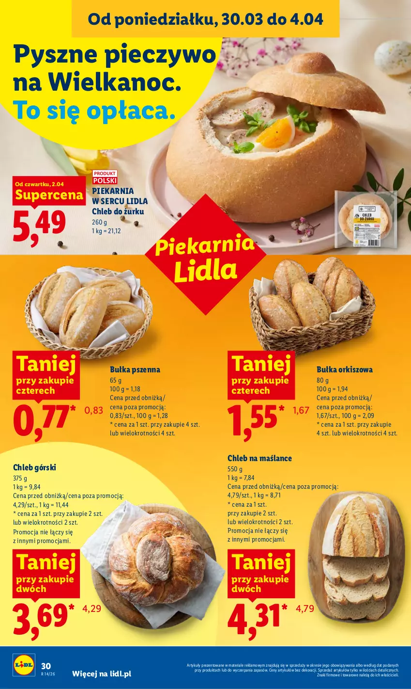 Gazetka promocyjna Lidl - Gazetka ważna od 2.04 do 4.04 - ważna 02.04 do 04.04.2026 - strona 30 - produkty: Bułka, Chleb, Piec, Pieczywo, Ser