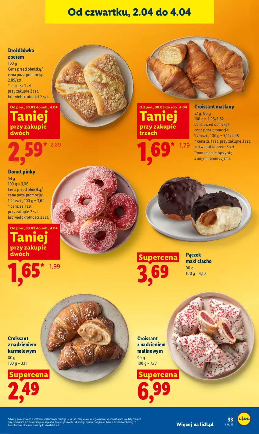Gazetka promocyjna Lidl - Gazetka ważna od 2.04 do 4.04 - ważna 02.04 do 04.04.2026 - strona 33 - produkty: Croissant, Donut, Pączek, Ser