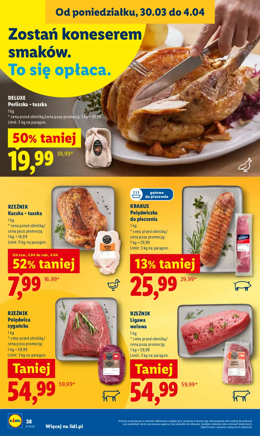 Gazetka promocyjna Lidl - Gazetka ważna od 2.04 do 4.04 - ważna 02.04 do 04.04.2026 - strona 38 - produkty: Kaczka, Krakus, Perliczka, Piec, Polędwica, Ser, Tusz