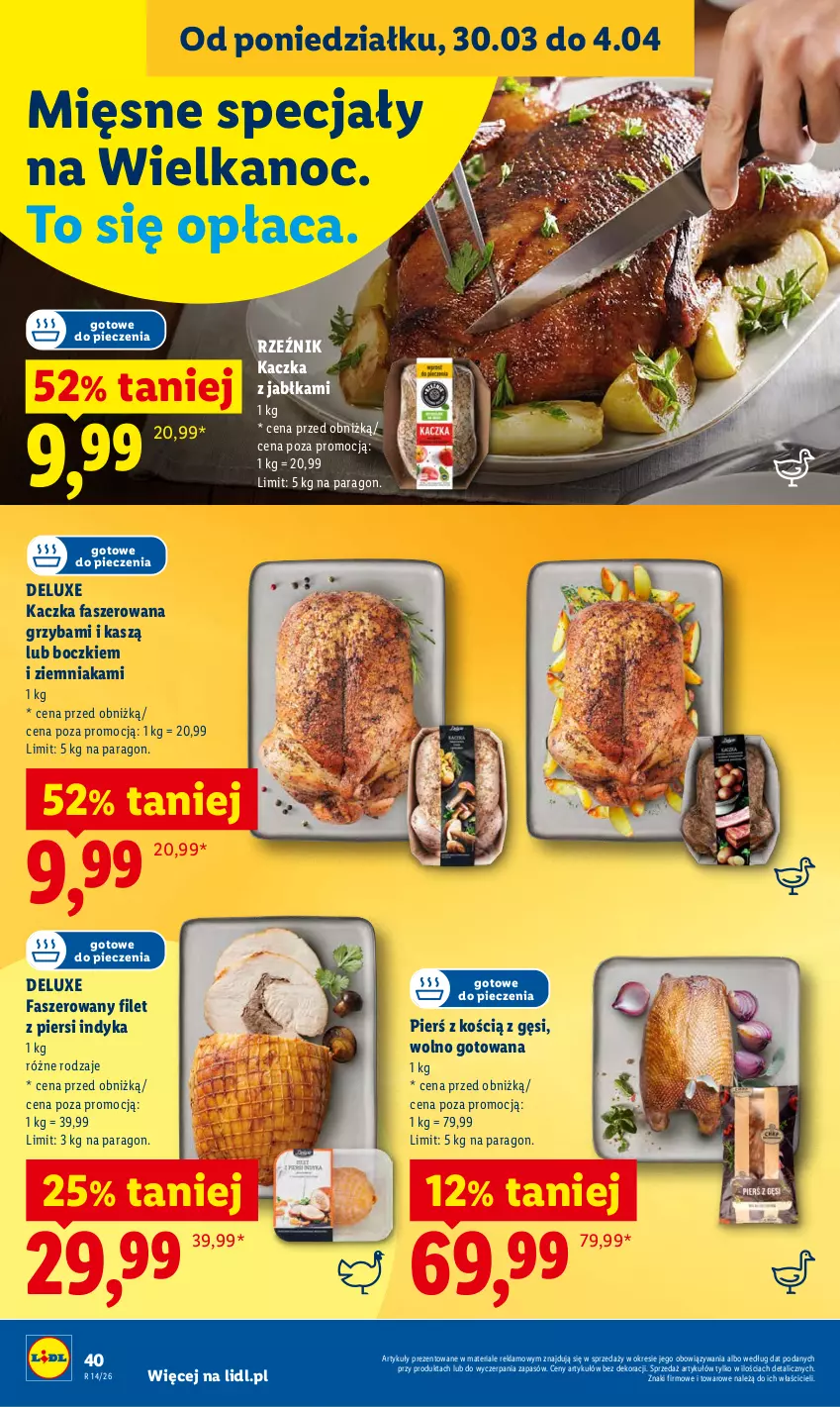 Gazetka promocyjna Lidl - Gazetka ważna od 2.04 do 4.04 - ważna 02.04 do 04.04.2026 - strona 40 - produkty: Fa, Filet z piersi indyka, Jabłka, Kaczka, Kaczka faszerowana, Mięsne specjały, Piec