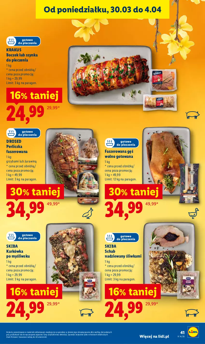 Gazetka promocyjna Lidl - Gazetka ważna od 2.04 do 4.04 - ważna 02.04 do 04.04.2026 - strona 41 - produkty: Boczek, Fa, Krakus, Perliczka, Piec, Szynka