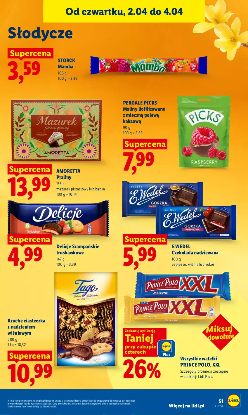 Gazetka promocyjna Lidl - Gazetka ważna od 2.04 do 4.04 - ważna 02.04 do 04.04.2026 - strona 53 - produkty: Babka, Czekolada, Czekolada nadziewana, Delicje, Kakao, Kokos, Maliny, Mamba, Praliny, Prince Polo