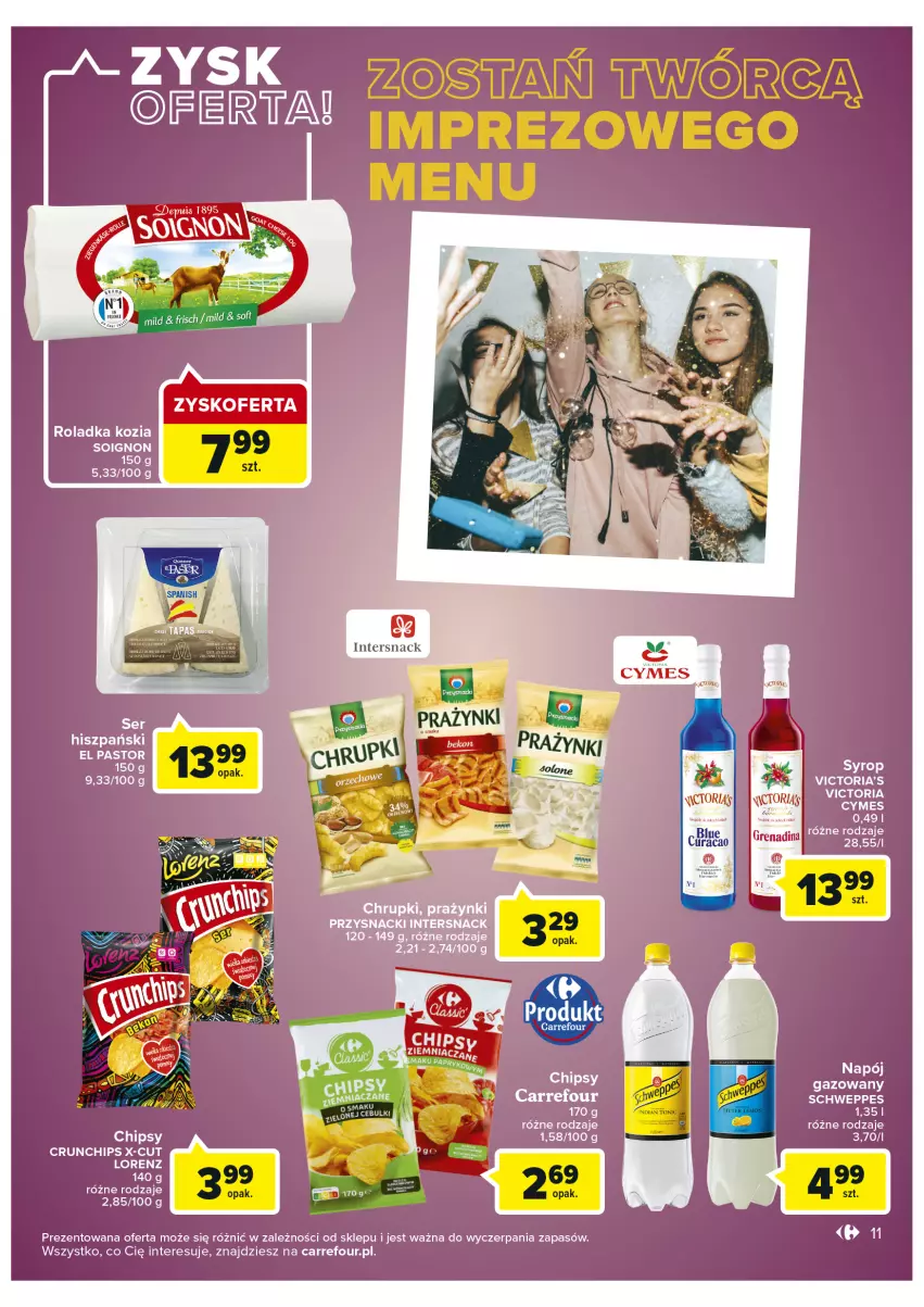 Gazetka promocyjna Carrefour - Gazetka Market - ważna 25.01 do 05.02.2022 - strona 11 - produkty: Astor, Chipsy, Crunchips, Lorenz, Napój, Napój gazowany, Schweppes, Ser, Syrop